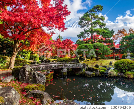 [AI-generated image] A collaboration between Mt. Fuji and a Japanese garden 130794269