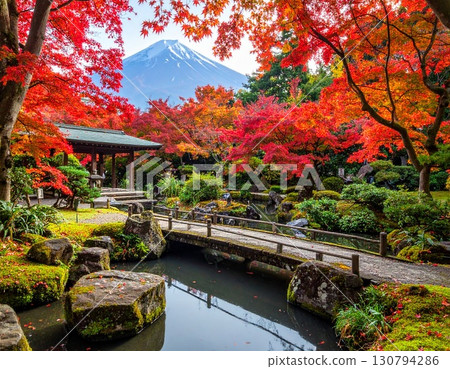 [AI-generated image] A collaboration between Mt. Fuji and a Japanese garden 130794286
