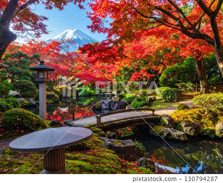 [AI-generated image] A collaboration between Mt. Fuji and a Japanese garden 130794287