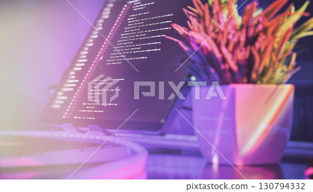 Creative coding workspace with modern aesthetic 130794332
