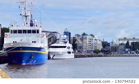 Szczecin, Poland. 16 July 2025. Landscape view and ships and boats on the Odra River  130794582