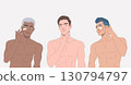 Set young man applied the cream to his face, after shaving, Men's skin care concept, Shirtless torso, cosmetic skin care banner. Vector design illustration. 130794797