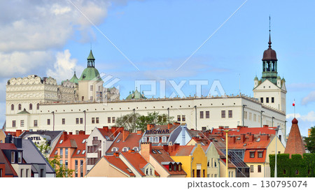 Szczecin, Poland. 16 July 2025. Historical capital of Western Pomerania, lies on the bank of the Odra River. Landscape view on city and the Odra River.  130795074