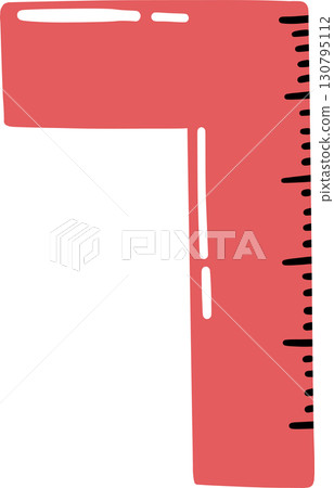 Red plastic ruler measuring tool with black scale markings Red plastic ruler measuring tool with black scale markings 130795112