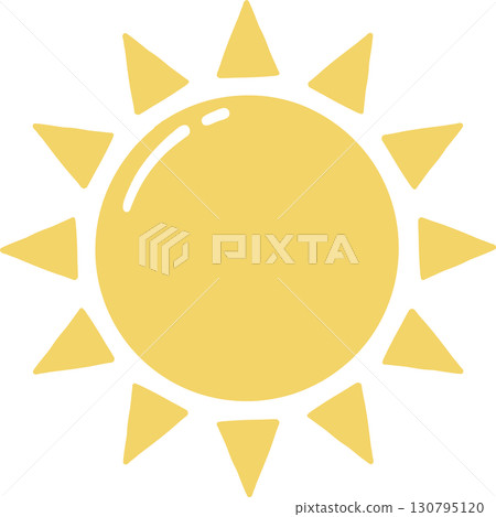 Simple yellow sun icon with rays on transparent background 130795120