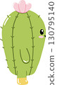 Cute cartoon cactus character with flower and yellow foot on transparent background 130795140