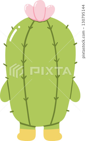 Cute cartoon cactus character with pink flower and yellow boots Cute cartoon cactus character with pink flower and yellow boots 130795144