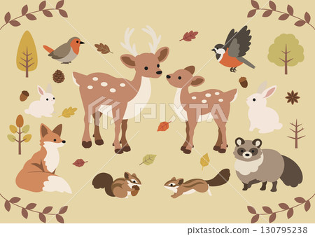 秋季森林動物可愛插圖集 秋季森林動物可愛插圖集 130795238