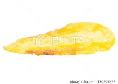 Single Potato Chip on White Background 130795277