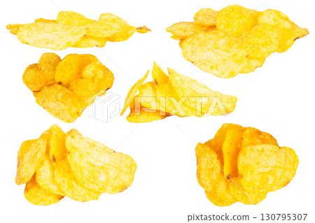 Pile of Salty Snack Chips on Clean White Background Pile of Salty Snack Chips on Clean White Background 130795307