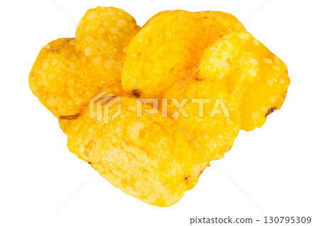 Pile of Salty Snack Chips on Clean White Background Pile of Salty Snack Chips on Clean White Background 130795309
