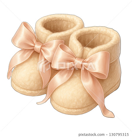 Soft beige baby booties with satin bows for cozy warmth 130795315