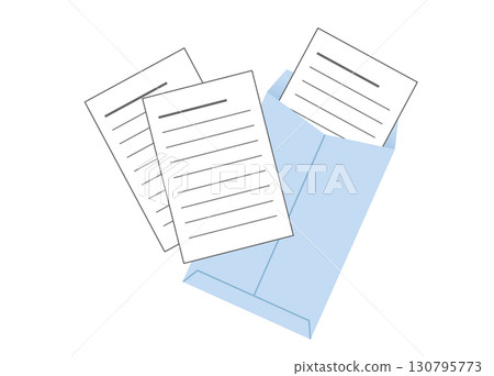 這是將報告紙、信紙等放入信封的插圖。適用於商務場合。 130795773