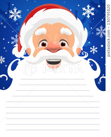 Christmas memo note with Santa white beard for winter holiday wish list, vector background. Christmas or New Year memo note or notepad notice for notes and to do list with happy smiling Santa 130795820