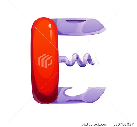 Summer vacation travel cartoon font swiss knife letter E. Resort trip kids ABC type element, tourist leisure vector English alphabet typeface letter. Summer vacation typeset symbol or font sign Summer vacation travel cartoon font swiss knife letter E. Resort trip kids ABC type element, tourist leisure vector English alphabet typeface letter. Summer vacation typeset symbol or font sign 130795837