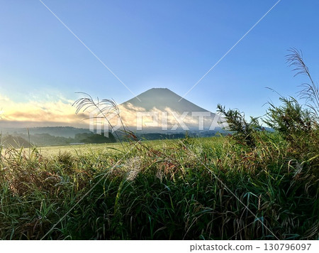 Fields beginning to change color in autumn and Mount Fuji Fields beginning to change color in autumn and Mount Fuji 130796097