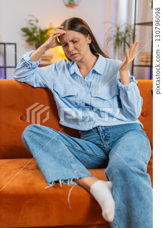 Woman at home suffers from unfair situation problem, break up, depressed, feeling bad, burnout Woman at home suffers from unfair situation problem, break up, depressed, feeling bad, burnout 130796098