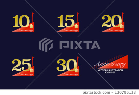 Illustration material: Japanese-style anniversary celebration gold logo set 10th to 30th, Mizuhiki, Noshi Illustration material: Japanese-style anniversary celebration gold logo set 10th to 30th, Mizuhiki, Noshi 130796138