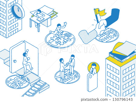 Illustration set about changing jobs (stamp version) Illustration set about changing jobs (stamp version) 130796143