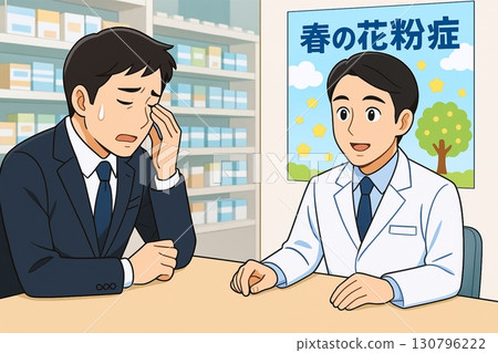 商人在藥局諮詢花粉症 130796222