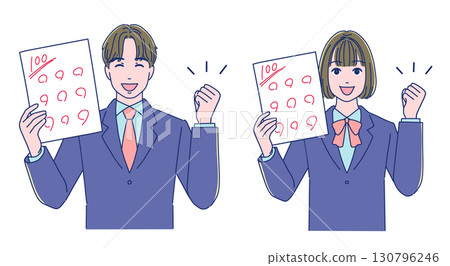 Male and female students who get 100 points and make a fist pump Male and female students who get 100 points and make a fist pump 130796246
