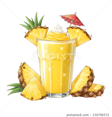 Pineapple smoothie Summer Fruit Drinks. Cartoon illustration 130796531