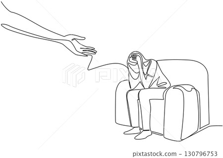 Single continuous line drawing a woman sitting on a sofa with both hands holding her head. Give a helping hand. National Mental Health Provider Appreciation Day. One line design vector illustration 130796753
