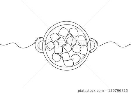Continuous one line drawing croutons in a container. A side dish for soup with a savory taste. Traditional French food. Delicious. National Crouton Day. Single line draw design vector illustration 130796815