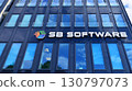 Szczecin, Poland. 16 July 2025. Urban landscape. Neon sign with the inscription: SB Software. 130797073