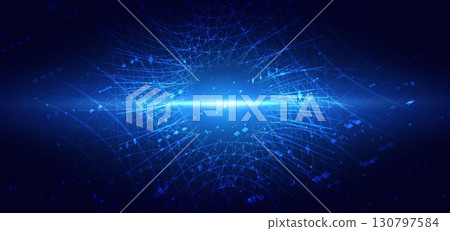 Futuristic glowing blue lines neon light ray with on dark blue background. Technology digital concept. 130797584