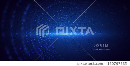 Technology futuristic digital dot glowing particles on dark blue background. 130797585