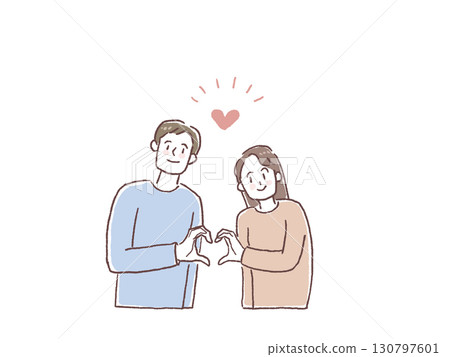 Young couples making heart poses, men and women, married couples, 130797601