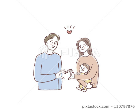 Young couples making heart poses, men and women, babies, 130797876