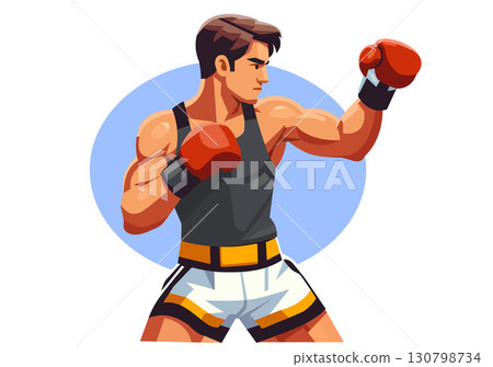 Illustration of Boxer in Fighting Stance Illustration of Boxer in Fighting Stance 130798734