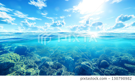 Under the sea with coral reef at Bora Bora island. Diving adventure concept 130798982