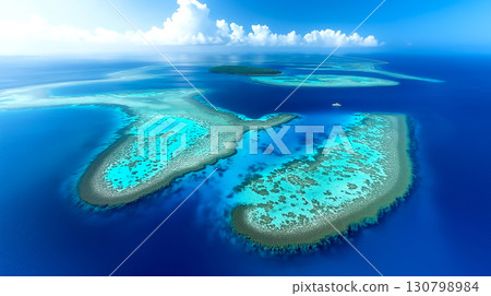 Aerial view of Great Barrier Reef, Queensland Australia, marine ecosystem, environment conservation, holiday vacation tourist tourism destination Aerial view of Great Barrier Reef, Queensland Australia, marine ecosystem, environment conservation, holiday vacation tourist tourism destination 130798984