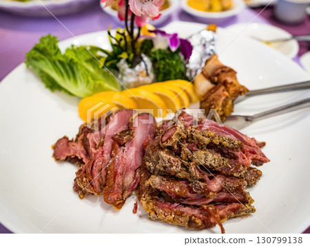 Sliced German Pork Knuckle in plate Sliced German Pork Knuckle in plate 130799138