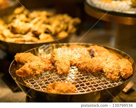 deep fried seafood in buffet restaurant 130799536