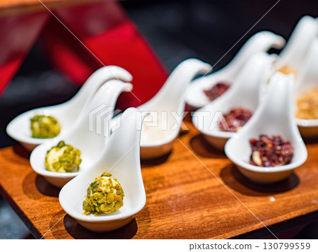Salad bar with mix fruits in buffet at restaurant 130799559