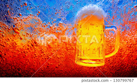 Beautiful image of foamy beer and vibrant background 130799767