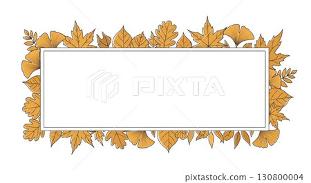 Rectangular Frame with Golden Autumn Leaves Border Isolated on White 130800004