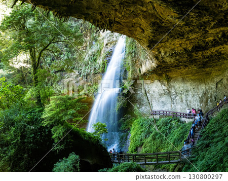 Nantou, Taiwan - October 18 : Beautiful view of Songlong Waterfall at Sun-Link-Sea Vacation Resort on October 18,2024 in Nantou, Taiwan. 130800297