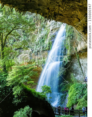 Nantou, Taiwan - October 18 : Beautiful view of Songlong Waterfall at Sun-Link-Sea Vacation Resort on October 18,2024 in Nantou, Taiwan. 130800347