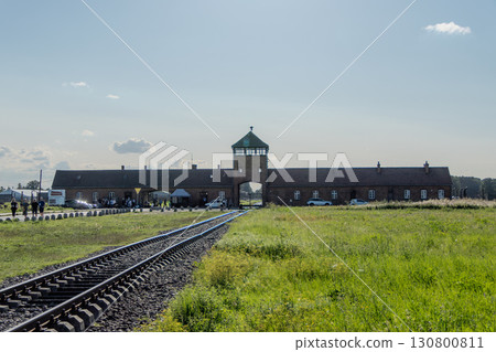Auschwitz Birkenau Concentration and Extermination Camp. Birkenau entrance gate. Auschwitz Birkenau Concentration and Extermination Camp. Birkenau entrance gate. 130800811