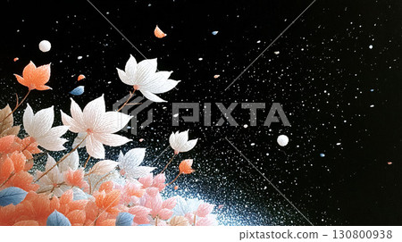 A fantastical piece of art that combines cherry blossom petals dancing in space with the starry sky. 130800938