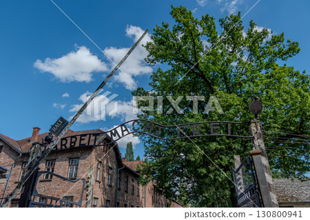Auschwitz Birkenau Concentration and Extermination Camp. Entrance with registration, work sets you free. Auschwitz Birkenau Concentration and Extermination Camp. Entrance with registration, work sets you free. 130800941