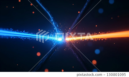 Vibrant blue and orange laser beams converging in a captivating cosmic dance creating a mesmerizing display of power and energy Vibrant blue and orange laser beams converging in a captivating cosmic dance creating a mesmerizing display of power and energy 130801095