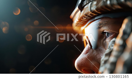 Close-up of three astronauts in white space suits with glowing visors, against a blue background. Close-up of three astronauts in white space suits with glowing visors, against a blue background. 130801165