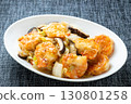 Chinese-style stir-fry of shrimp, shiitake mushrooms, and Chinese cabbage. 130801258