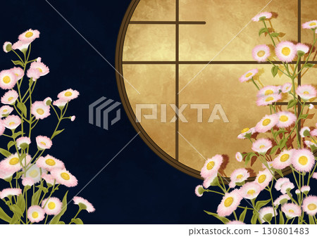 日式格子窗中映照的蒲公英 130801483